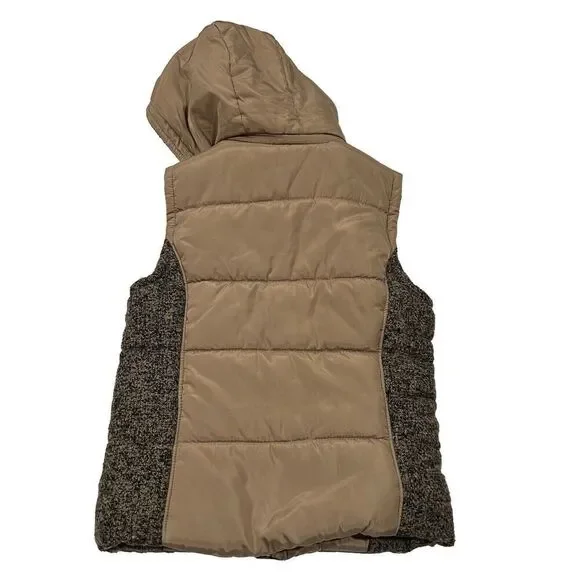 Ci Sono Cropped Puffer Vest Women's L Taupe Full Zip Casual Zip Pockets Gold Zip - Picture 2 of 6
